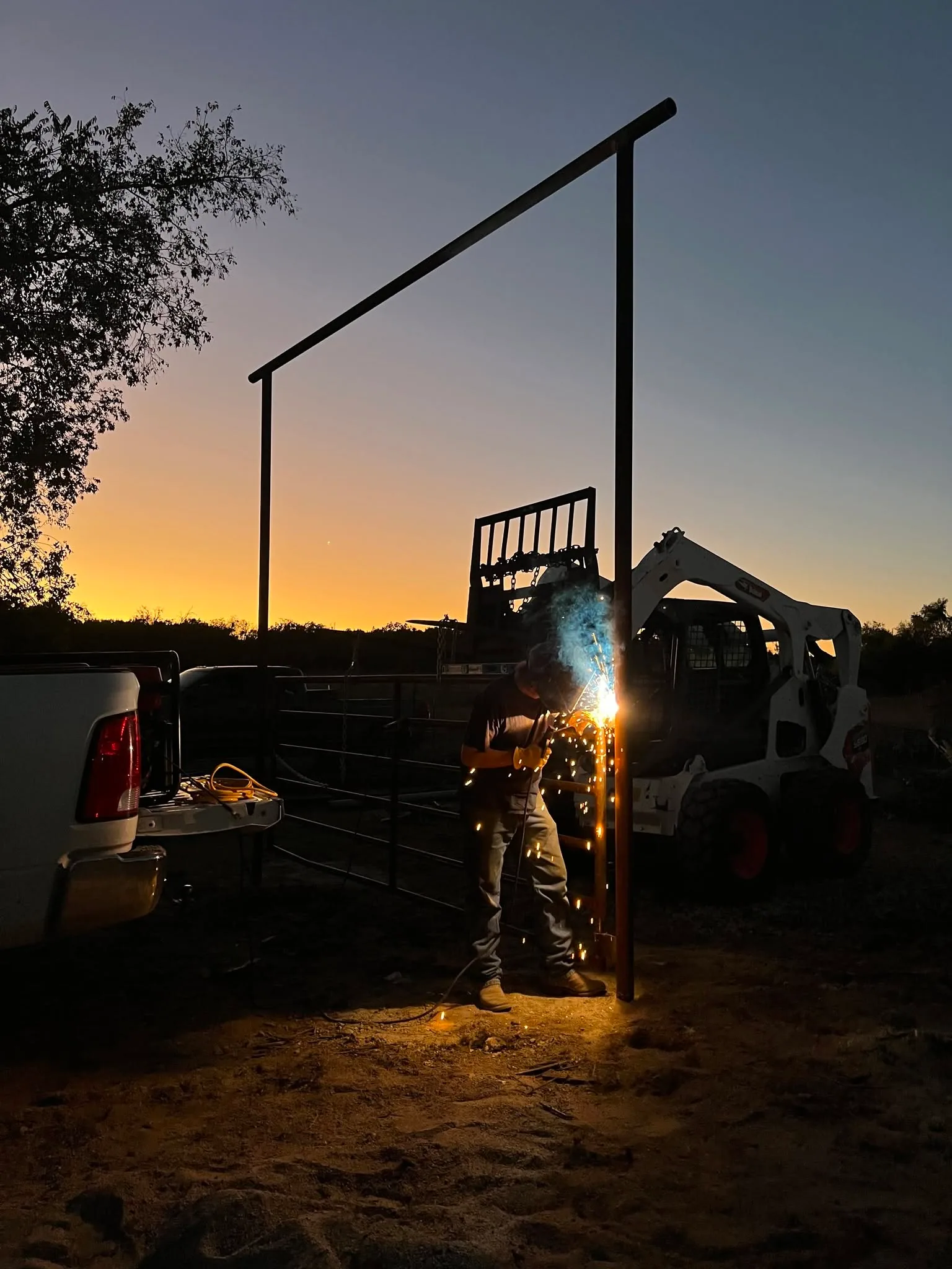 Welding pipe gate post ranch entry gate dusk