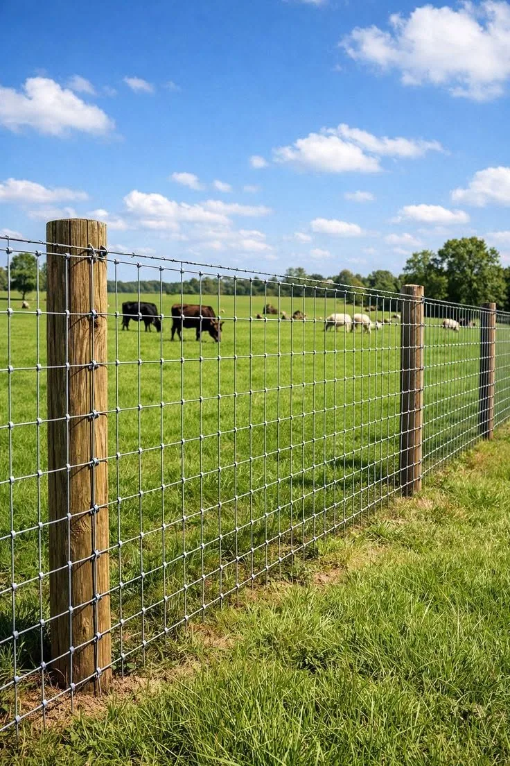 Wood post woven wire livestock fence cattle sheep pasture